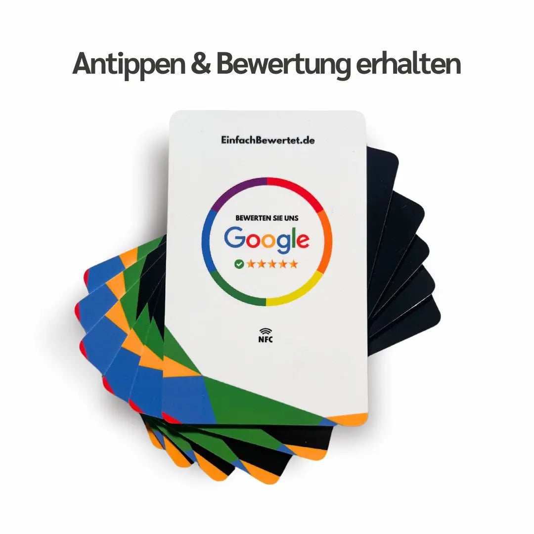 GOOGLE BEWERTUNGSKARTE (NFC) inkl. Logo & QR-Code Option Einfachbewertet