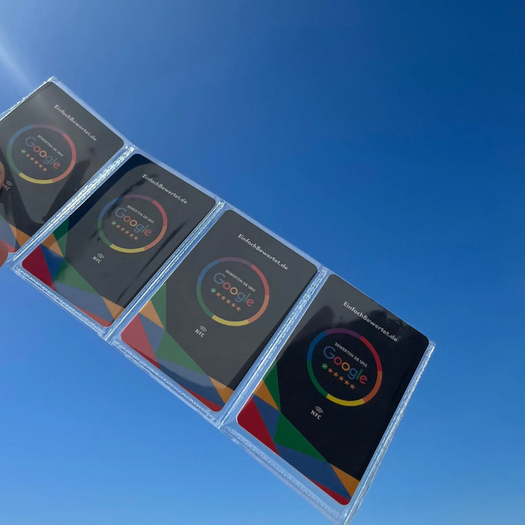 GOOGLE BEWERTUNGSKARTE (NFC) inkl. Logo & QR-Code Option Einfachbewertet