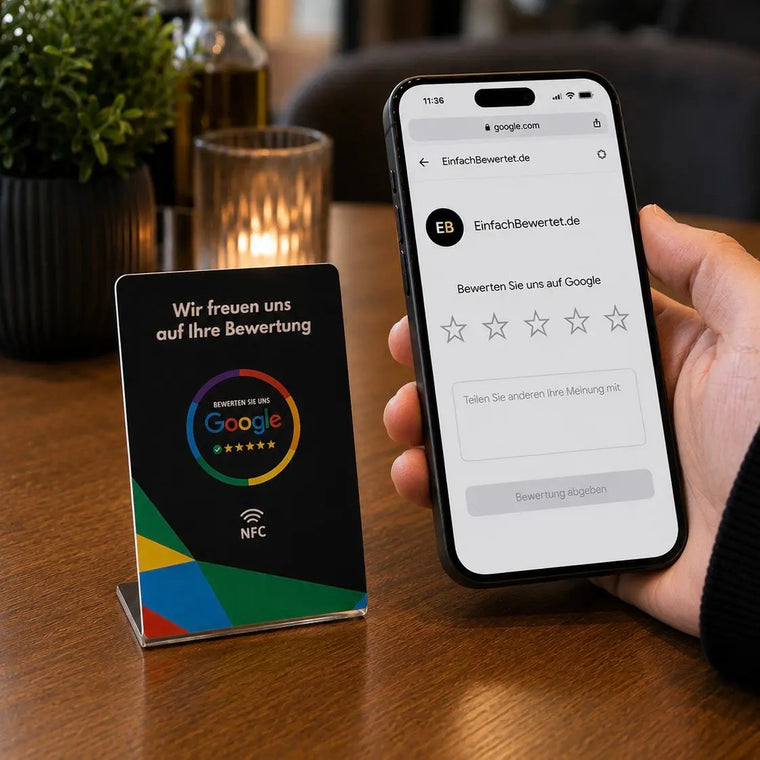 GOOGLE BEWERTUNG AUFSTELLER (NFC) Einfachbewertet