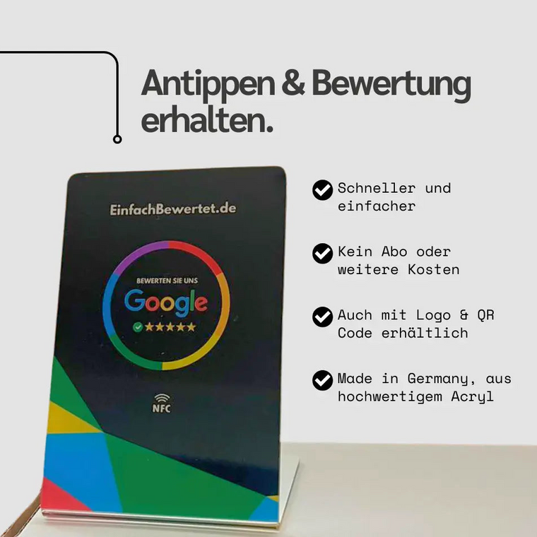 GOOGLE BEWERTUNG AUFSTELLER (NFC) Einfachbewertet